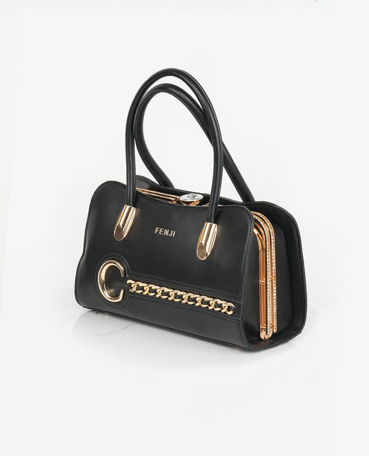 FENJI Designer Shoulder Bag with Stone Work & Crystal Clasp