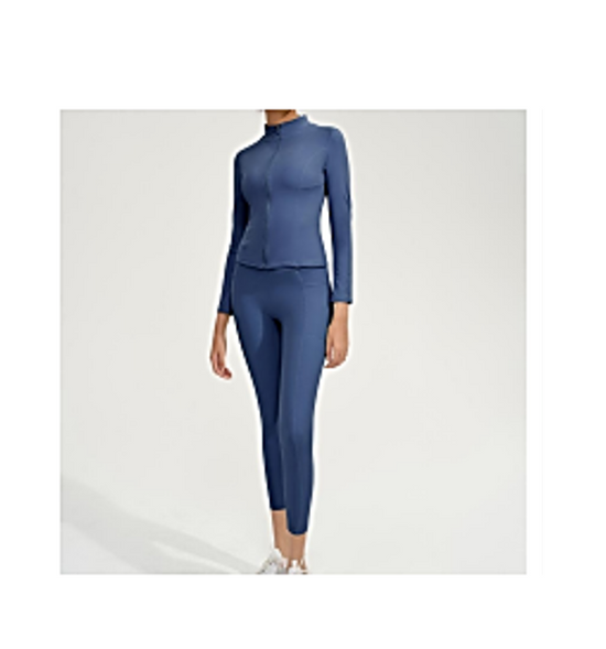 Women's 2 pc Long Sleeve Zipper with high waist Leggings - Workout Set