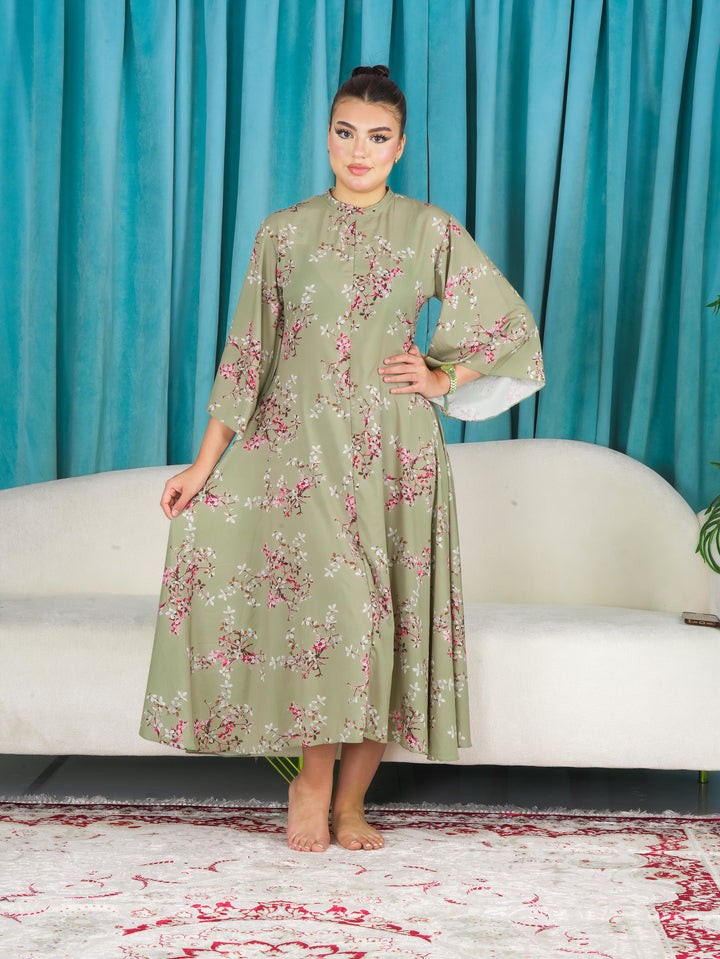 Floral Dress with Flared Sleeve - Finelook