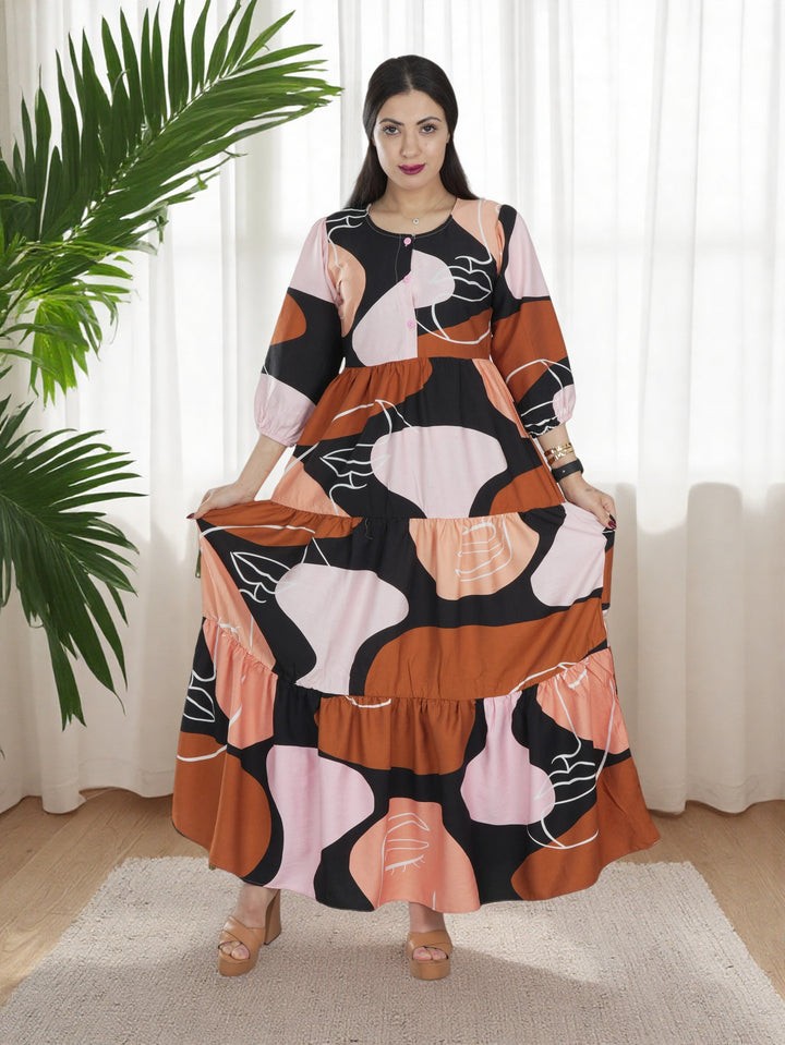 Women’s Printed Maxi Dress – Modest Loose Fit Long Dress for Everyday & Occasion Wear in KSA