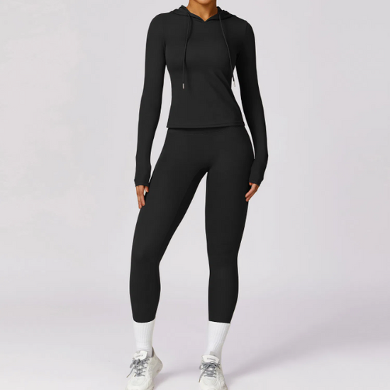 Women Sportswear Set Long Sleeve Crop Top with Leggings - Tracksuits