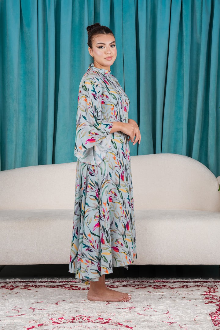 Women Elegant Floral Dress with Flare Sleeves