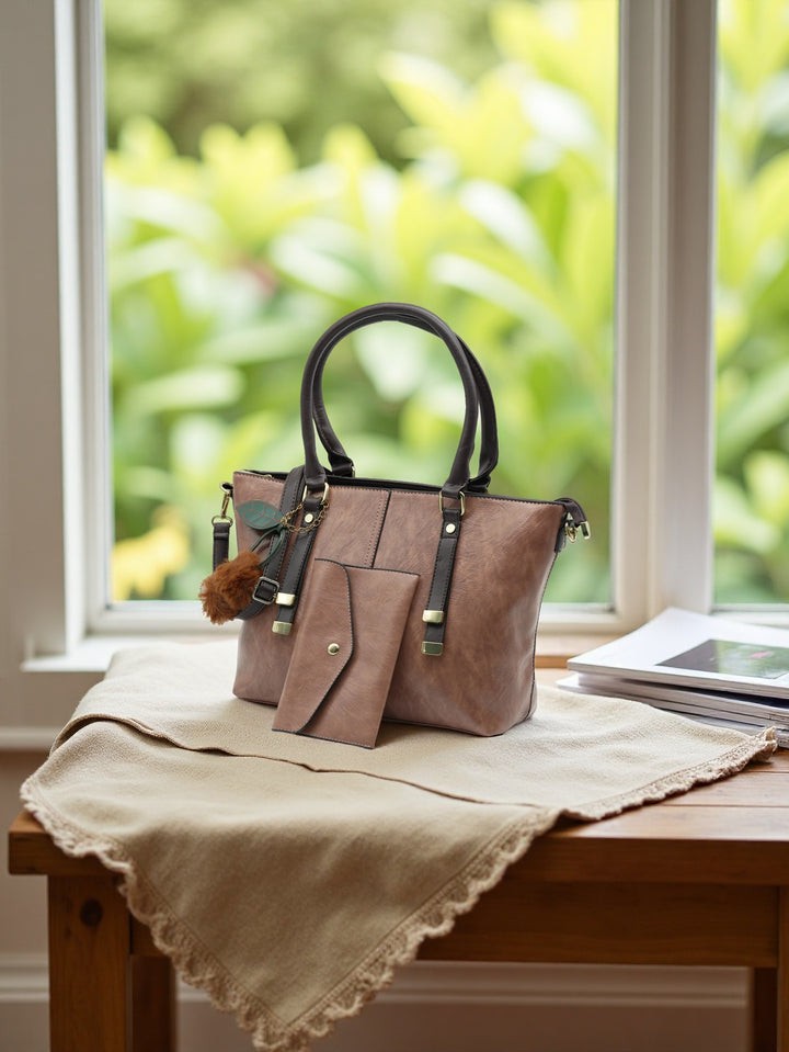 Women’s Tan Leather Tote Bag with Matching Wallet – Large Shoulder Handbag for Work & Everyday Use