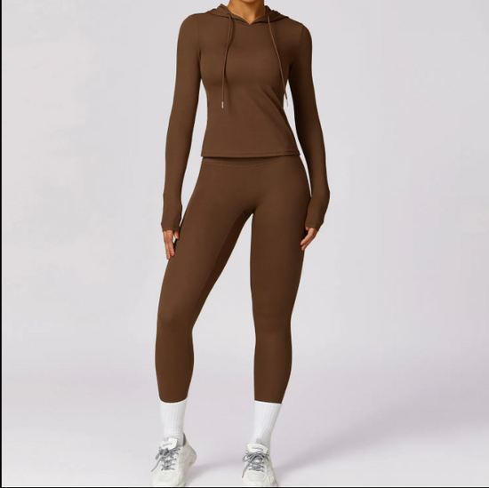 Women Sportswear Set Long Sleeve Crop Top with Leggings - Tracksuits