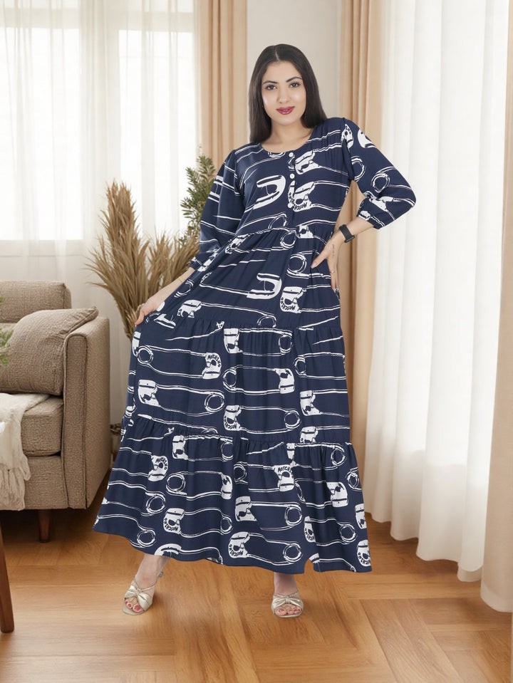 Women's Navy Blue Printed Maxi Dress