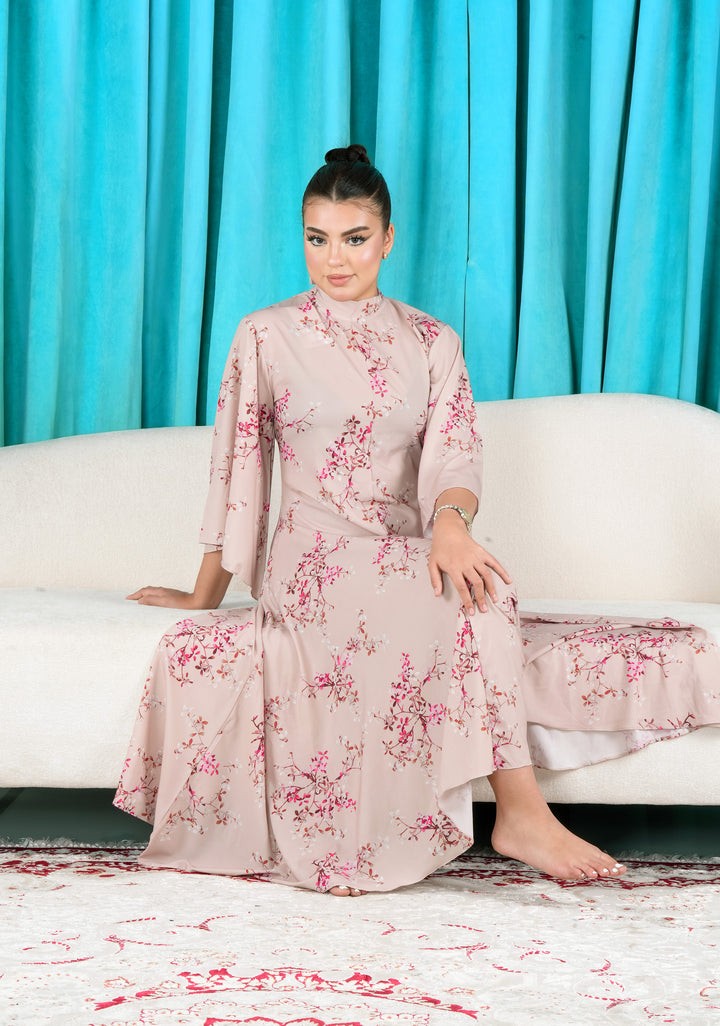 Floral Dress with Flared Sleeve - Finelook