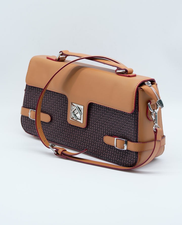 Women All-Over Monogram Print Satchel Bag with Detachable Strap