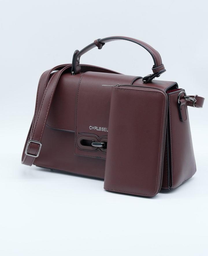 Elegant Women's Handbag with Twist Lock, Sturdy Handle, Detachable Strap & Matching Wallet