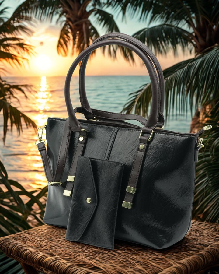 Women’s Tan Leather Tote Bag with Matching Wallet – Large Shoulder Handbag for Work & Everyday Use