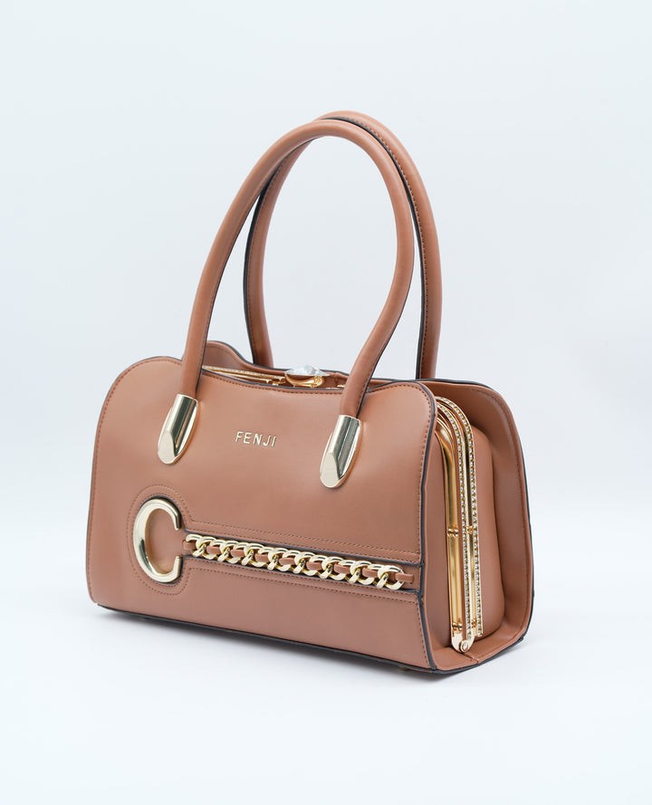 FENJI Designer Shoulder Bag with Stone Work & Crystal Clasp