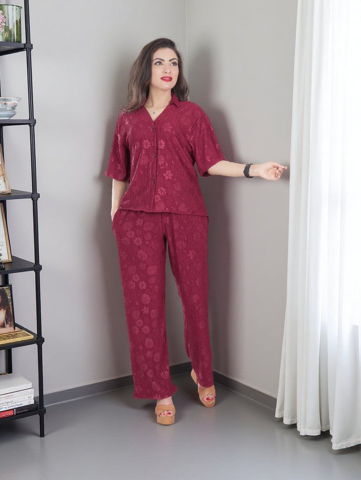 Women's Printed Co-ord Set with Shirt and Trousers