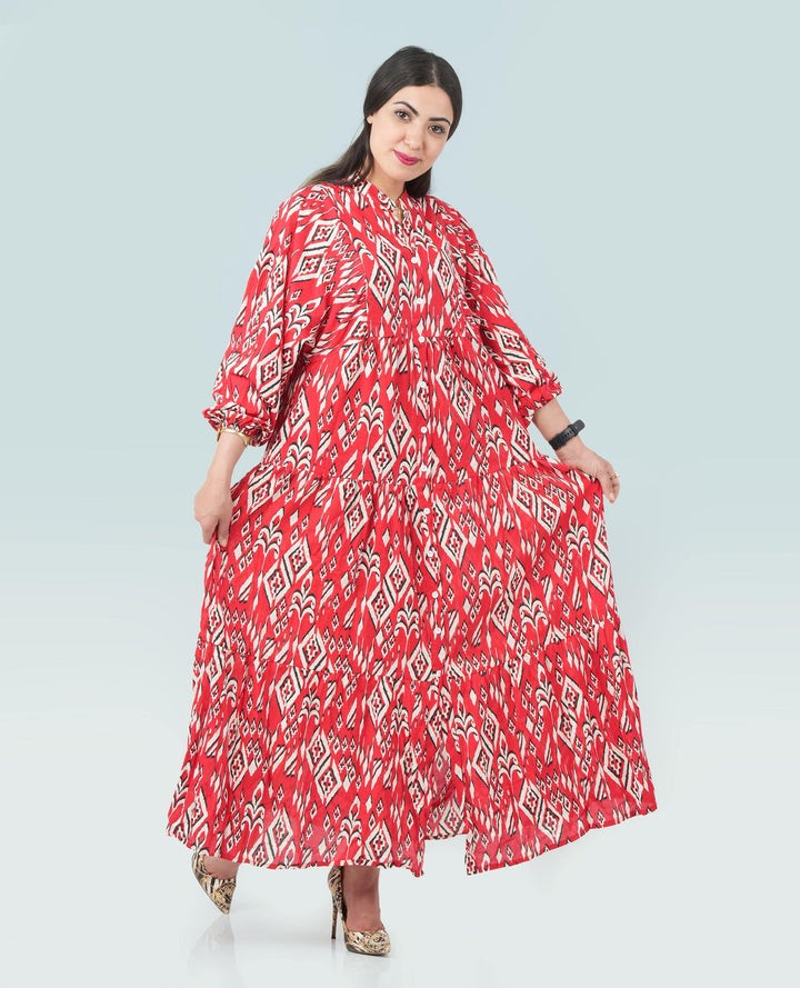Women Ikat print Cotton long Dress - Finelook